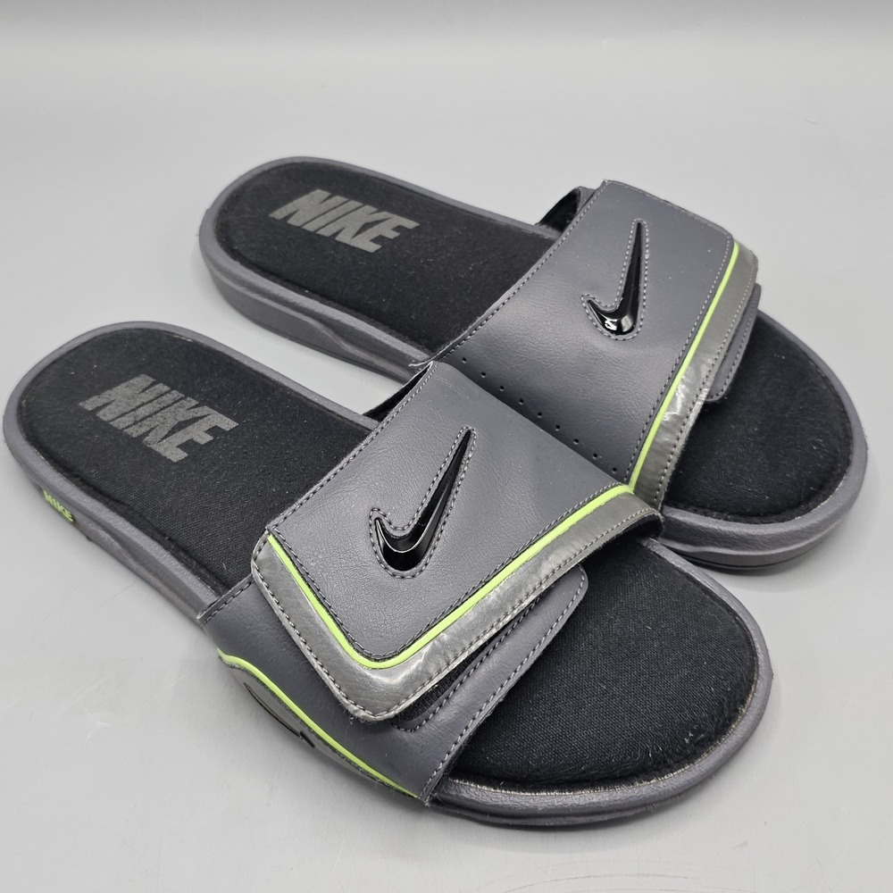 Nike Comfort Slide 2 Sandals 415205-005 Men's 10 Gray Neon Green 2013 Slip On
